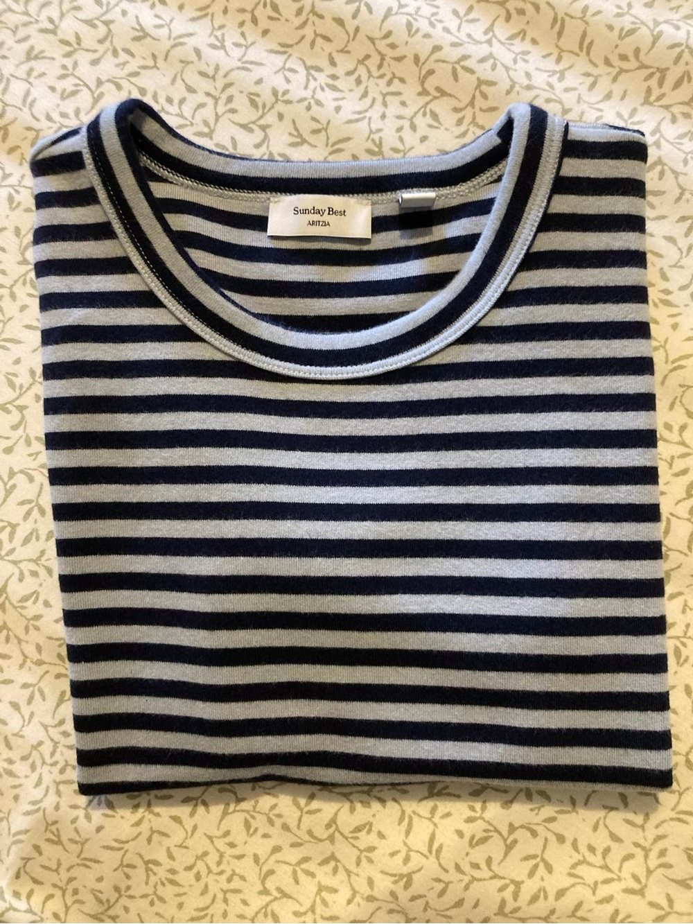 Aritzia Sunday Best Navy and Light Gray Striped Crewneck Top